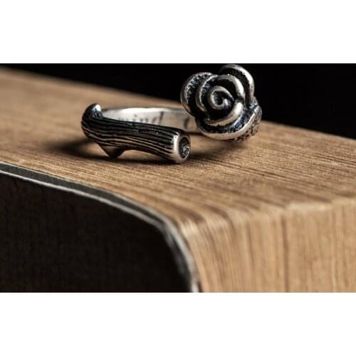 VamGoth1573 925 Sterling Silver Rose Vintage Ring Thorns Jewelry Opened Adjustable Size Free Shipping