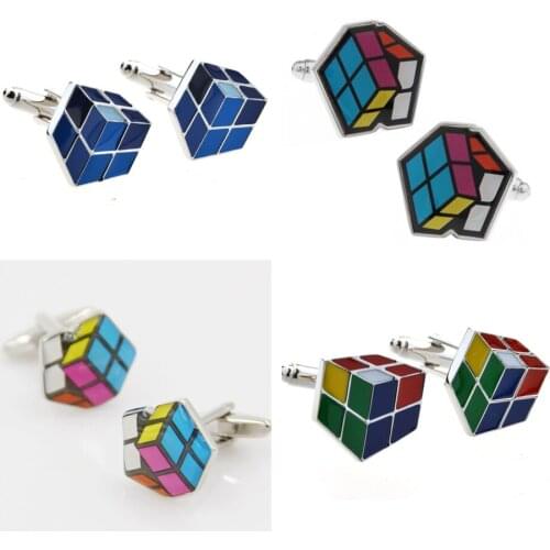 10pairs/lot Enamel Magic Cube Cuff Links Copper Colorful Plating Cufflinks Mens Jewelry Accessory Wholesale