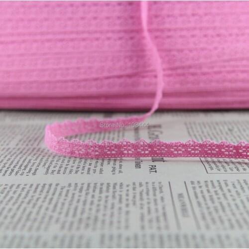 20 Yard/lot 10mm Width Pink Cotton Elastic Stretch Lace Trim DIY Sewing Headband Lace Fabricmade Dolls Dyed Fabrics