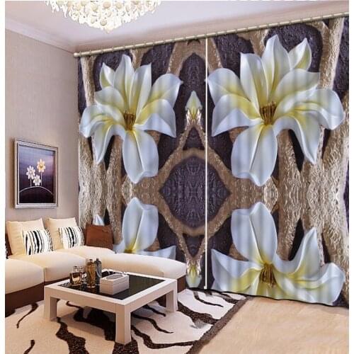 3D Curtain Custom any size Curtain Living Room Relief Magnolia Curtains Design Blackout Shade Window Curtains