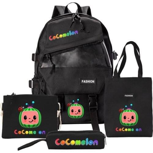 4pcs/set CoCoMelon JJ Cartoon School Bag Print Student School book Bag Backpack Pen Bag Sports Drawstring Pocket Messenger Bag