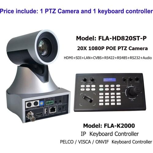 4D Joystick Keyboard Controller RS232 RS422 Control and 20x PTZ IP POE Huddle Room Camera for Video Conferencing Solution