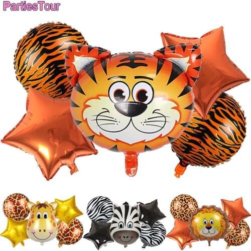 5pcs Jungle Safari Theme Party Decorations Set Ballons Animal Tiger lion giraffe zebra Ballons Baby Shower zoo Party Balloons