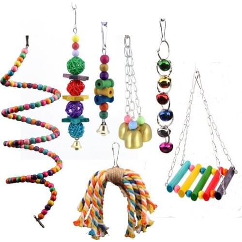 7PCS Combination Parrot Toy Bird Articles Parrot Bite Toy Bird Toys Parrot Funny Swing Ball Bell Standing Training Toys