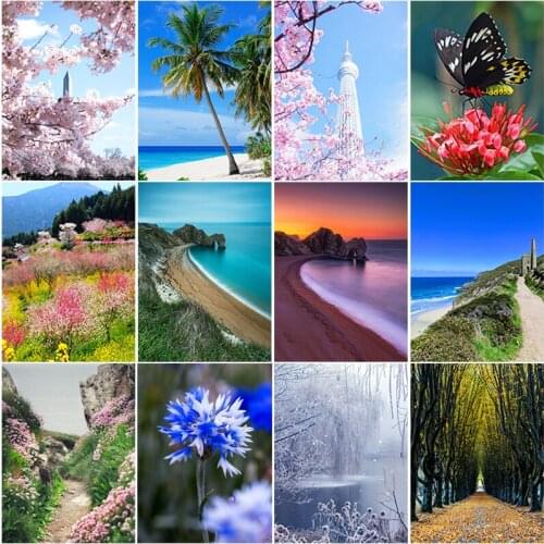 DIY Beautiful Landscape Diamond Painting Full Drill Embroidery Cross Stitch Kit Self-Sticker Photos Home Wall Art Decoration
