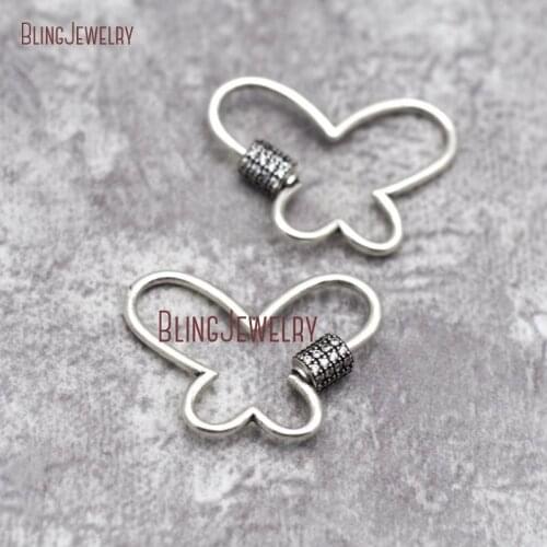 Antique Silver Lock Butterfly Screw Clasp Lock Carabiner Lock Jet CZ Paved Lock 34x25mm FC28826