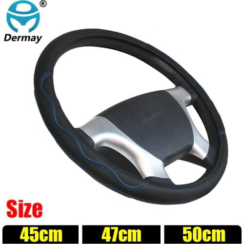 DERMAY Car Steering Wheel Covers 45cm 47cm 50cm PU Leather Blue line for Car Bus Truck Customized Large Size