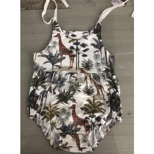 Baby Forest Giraffe Animal Print Romper Girls Sleeveless O-neck Short Sling Jumpsuit for Summer 0-24 Months Home Wear Diaper