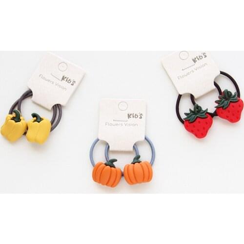 Kids' Cute Fruit Pumpkin Strawberry Hair Tie Bands Girls Banana Grape Peach Pineapple Elastic Hair Holder Accessories HB046