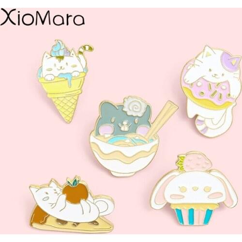 Cartoon Animal Gourmet Enamel Pins Fashion Noodles Pizza Cone Brooches Lapel Badges Wholesale Cute Pin Jewelry Gifts for Friends