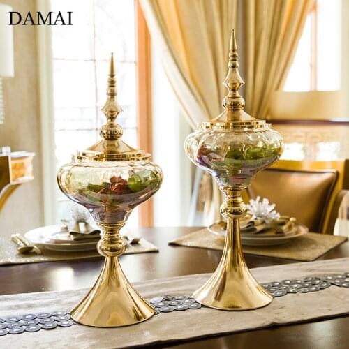 European Vintage Storage Jars with Lid Metal Gold Inlay Plating Craft Candy Snacks Glass Jar Desktop Ornaments Home Decoration