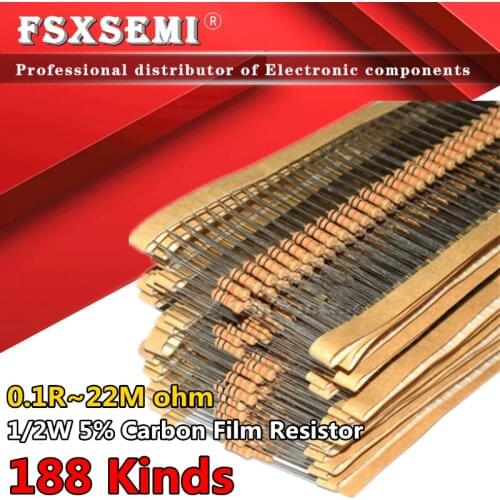 100pcs 1/2w 0.5W 5% Carbon Film Resistor 1R~1M 2.2R 10R 22R 47R 51R 100R 150R 470R 1K 4.7K 10K 47K 1 2.2 10 22 47 51 100 150 ohm