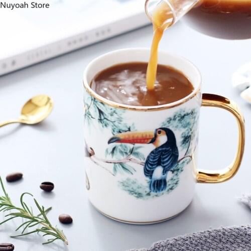 Ceramic Coffee Cup Nordic Luxury Jungle Mug 350ML Milk Mug Afternoon Tea Cup Creative Crafts Living Room Tea Table Decoration