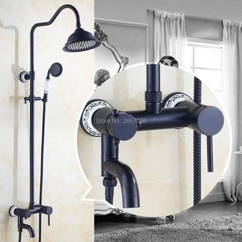 Free shipping New Arrivals Oil Rubbed Bronze Black Bathroom Bathtub Ceramic Shower Faucet Set Hot Cold Mixer Shower Set GI294