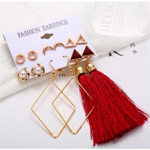IF ME Geometric Tassel Dangle Earrings Sets For Women Metal Moon Triangle Pearl Statement Baroque Brincos Jewelry Gift 2019 NEW