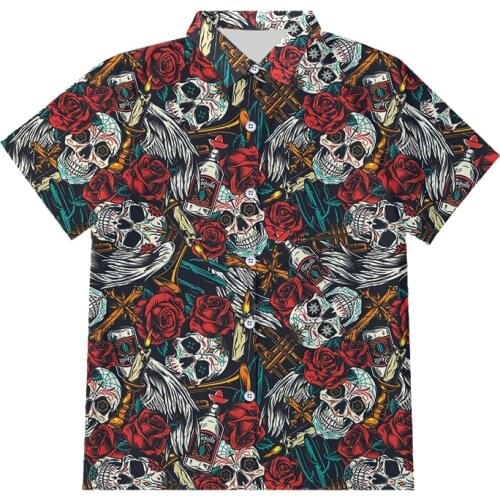 IFPD EU/US Size Skull Flower Cool Button Shirts Mens Wine Bottle 3D Printed Shirt Men Summer Hip Hop Streetwear Plus Size
