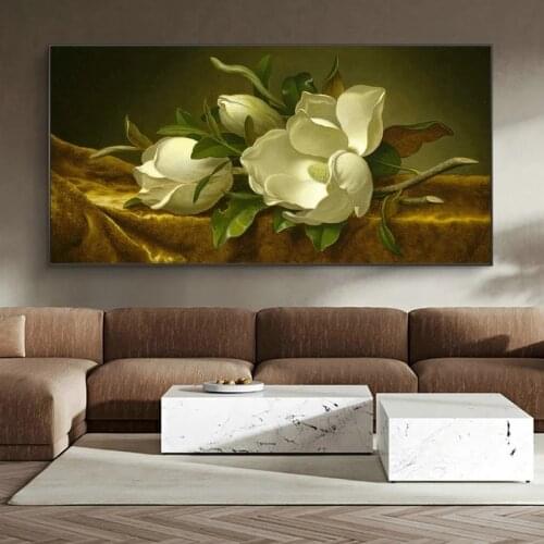 Magnolias on Gold Velvet Cloth Canvas Paintings On the Wall Art Posters And Prints Classical Flowers Art Picture Home Decoration