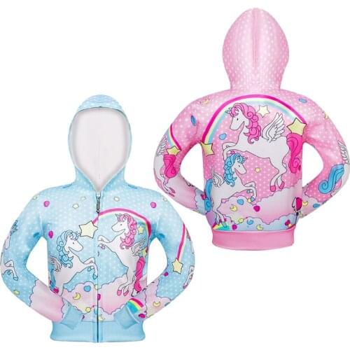 Cute Girl Spring and Autumn Zipper Unicorn Jackets for Kids Cartoon Hoodied Outfits Children Cotton Coats Sweatshirt for Girls