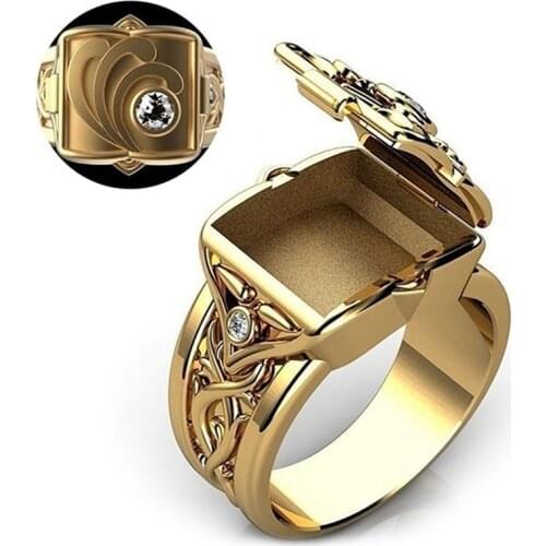 Fashion Crsytal Mens Vintage Ring Secret Small Room Coffin Coffin Ring Hip Hop Punk Viking Birthday Commemorative Jewelry