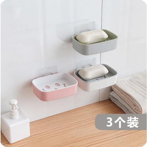 Bathroom Soap Holder Wall-mounted Soap Dish 3 PCS/Lot Suction Cup Drain Soap Box