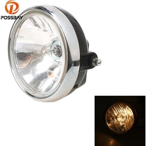POSSBAY 7" Motorcycle Headlight Amber Bulb Front Light for Suzuki EN125 Yamaha Kawasaki Honda High/Low Beam Head Light