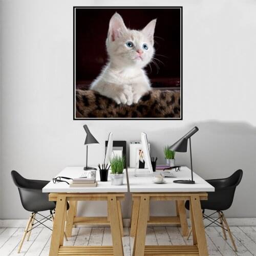 Cartoon White Pet Cat Poster Canvas Print Painting Wall Art Living Room Home Decoration