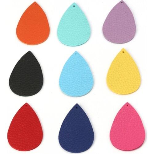 Doreen Box PU Leather Pendants Water-Drop Shaped Vintage Colorful Trendy Pendants For Unisex 56mm(2 2/8") x 38mm(1 4/8"), 20 PCs