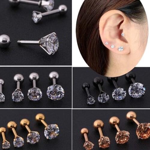 Medical titanium steel zircon earrings 3/4/5/6mm Star Crystal Cartilage Stud Earring ear Piercing Body For Men Women Jewelry