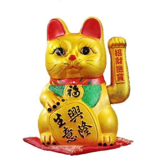 Cute 7inch Gold Ceramic Lucky Cat Figurines Feng Shui Wealth Ornaments Electric waving Shaking Hands Home Decoration Accessories