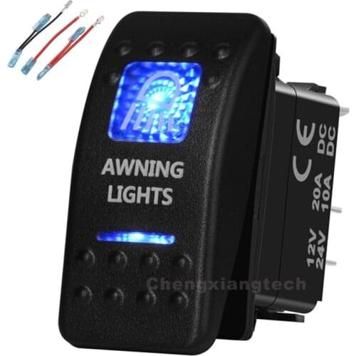 Blue Led 5 Pin on-off SPST Rocker Push Switch Awning Lights Waterproof Overload protection Car Boat 12v/24v+Jumper Wires Set