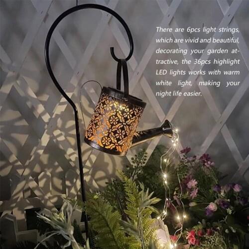 Outdoor Solar Watering Can Ornament Lamp Garden Art Light Decoration Hollow-out Iron Shower LED Lights String Garden Decorations