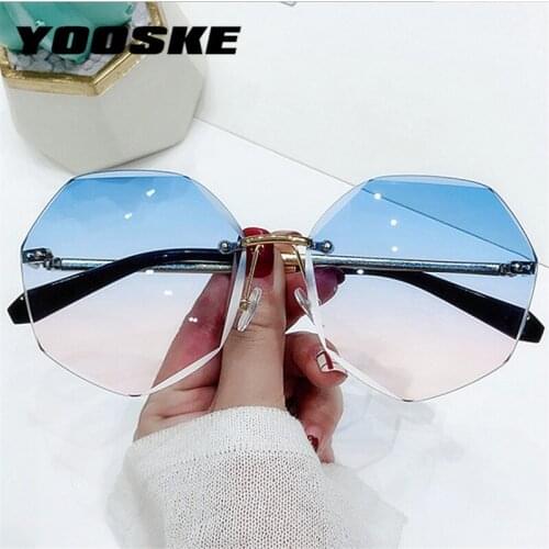 YOOSKE Rimless Womens Sunglasses Fashion Gradient Lenses Sun glasses Lady Vintage Alloy Legs Classic Designer Shades UV400