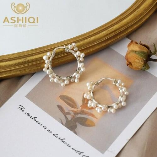 ASHIQI Natural freshwater pearl 925 sterling silver round hoop earrings fashion jewelry for women 2021 trendy