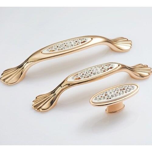 European-style golden wardrobe handle modern minimalist drawer cabinet door handle diamond-studded garden door handle