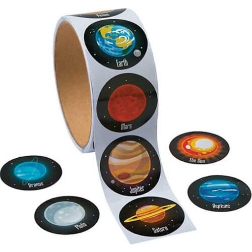 2 Roll Round Self Adhesive Planet Sticker Creative Space Sticker Roll Decoration Sticker Decals for Envelope Planner Scrapbook