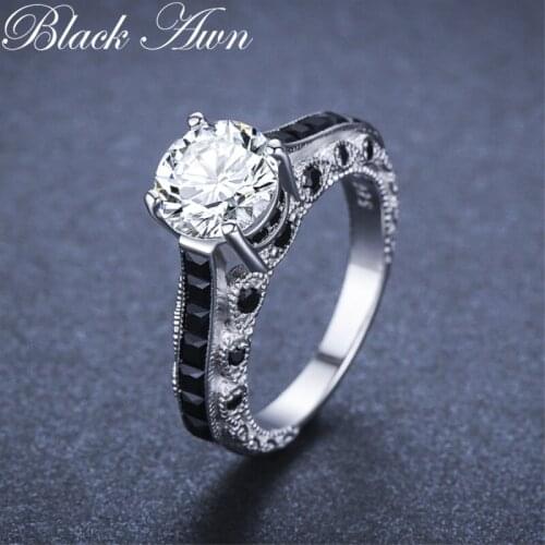 Luxurious 5.6g 925 Sterling Silver Fine Jewelry Trendy Engagement Bague Black Spinel Leaf Womens Wedding Ring Bijoux Femme G015
