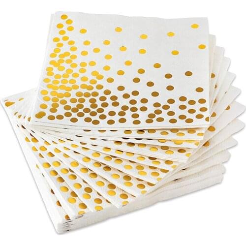 50pcs Rose Gold Napkins Golden Foil Polka Dot Lunch Party Tissue Disposable Shiny Paper Metallic Colored Wedding Birthday Baby S