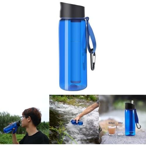 650ml Outdoor Water Filter Bottle Survival Camping Water Filtration Bottle Straw Purifier for Camping Hiking Traveling 22oz