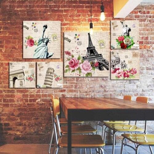 American Bar Retro Building Statue of Liberty Tower Canvas Painting Living Room Restaurant Decoration Poster Palace Wall Picture