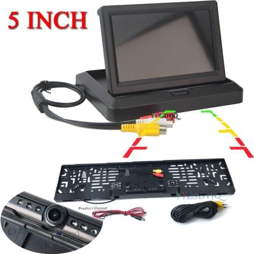 Auto Parktronic EU Car License Plate Frame Rear View Camera With 5 LED Light 5 Inch Car Foldable display Video