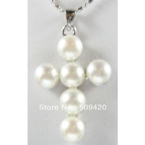 ~~ jewellery white freshwater pearl cross pendant necklace