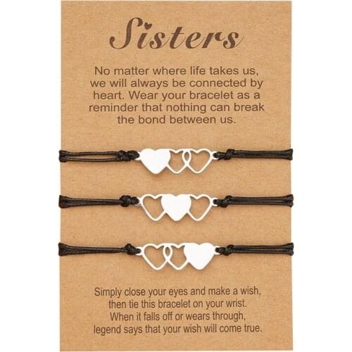 Heart Sisters Card Bracelets Best Friendship Forever Stainless Steel Handmade Braided Birthday Gift Jewelries