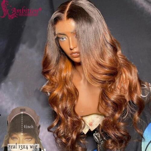 Ombre Brazilian Remy Human Hair Wigs Pre plucked 13x4 Lace Front Wigs Wavy 180% Density Glueless Lace Wigs Bleached Knots Wigs