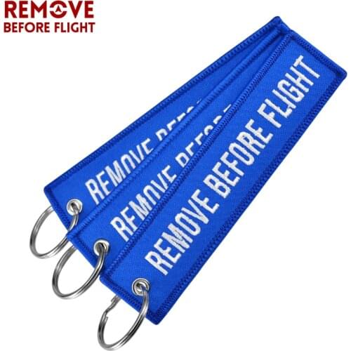 3pcs/lot Remove Before Flight Key Ring Blue Embroidery Chaveiro Motorcycle Keychain Fashion Luggage Tag for Man Aviation Gifts