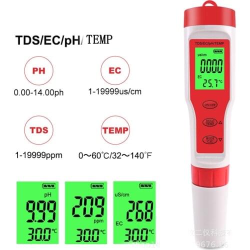 Digital Water Tester 4 in 1 TDS EC TEMP pH tester Water Quality Monitor Tester