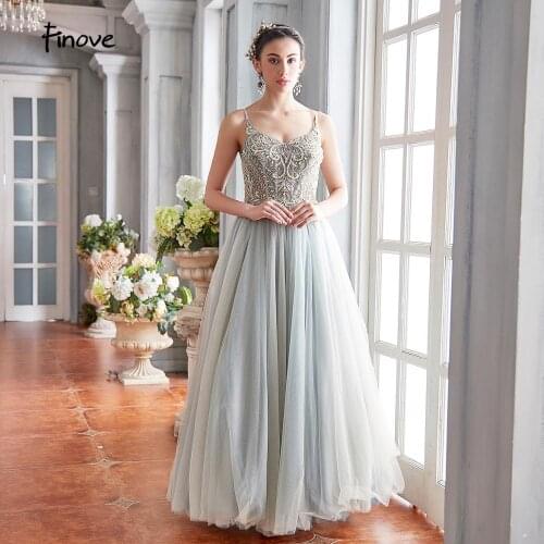 Finove 2021 Formal Evening Dress Elegant V-neck Beading Mermaid Dress Long Floor Length Party Prom Gowns For Women