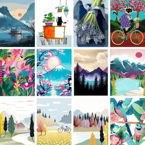 Gatyztory 60×75cm Sketch Painting By Number Scenery Handpainted Kits Canvas Drawing Acrylic Paints Art Unique Gift Wall Decor