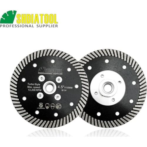 SHDIATOOL 2pcs Dia 4.5"/115mm Diamond Hot Pressed Narrow Turbo SAW Blade With M14 Thread Cutting Disc For Granite Marble
