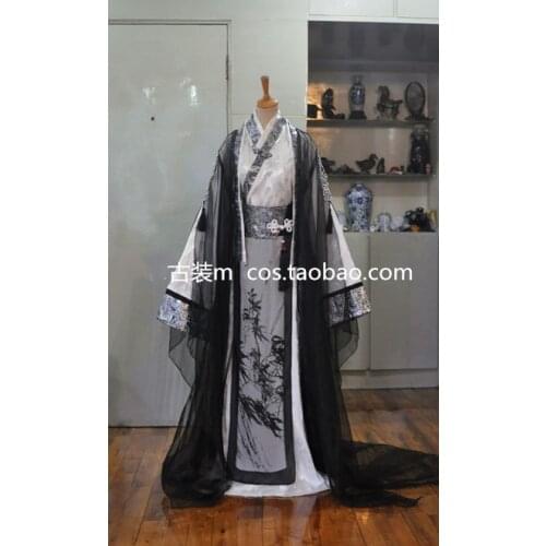 Anime Sha Po Lang Gu Yun Cosplay Costume Black White Bamboo Ink Print Male Costume Ancient Chinese Han Fu Costume