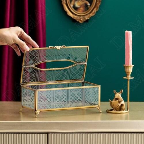 Brass Frame Tissue Box Relief Grass Western Restaurant Napkin Boxes Bedroom Desktop Tissues Organizer Home Decoration Modern